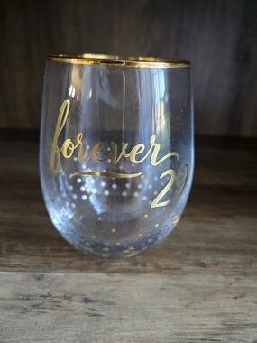 Forever 29 Gold Rim Stemless Wine Glass